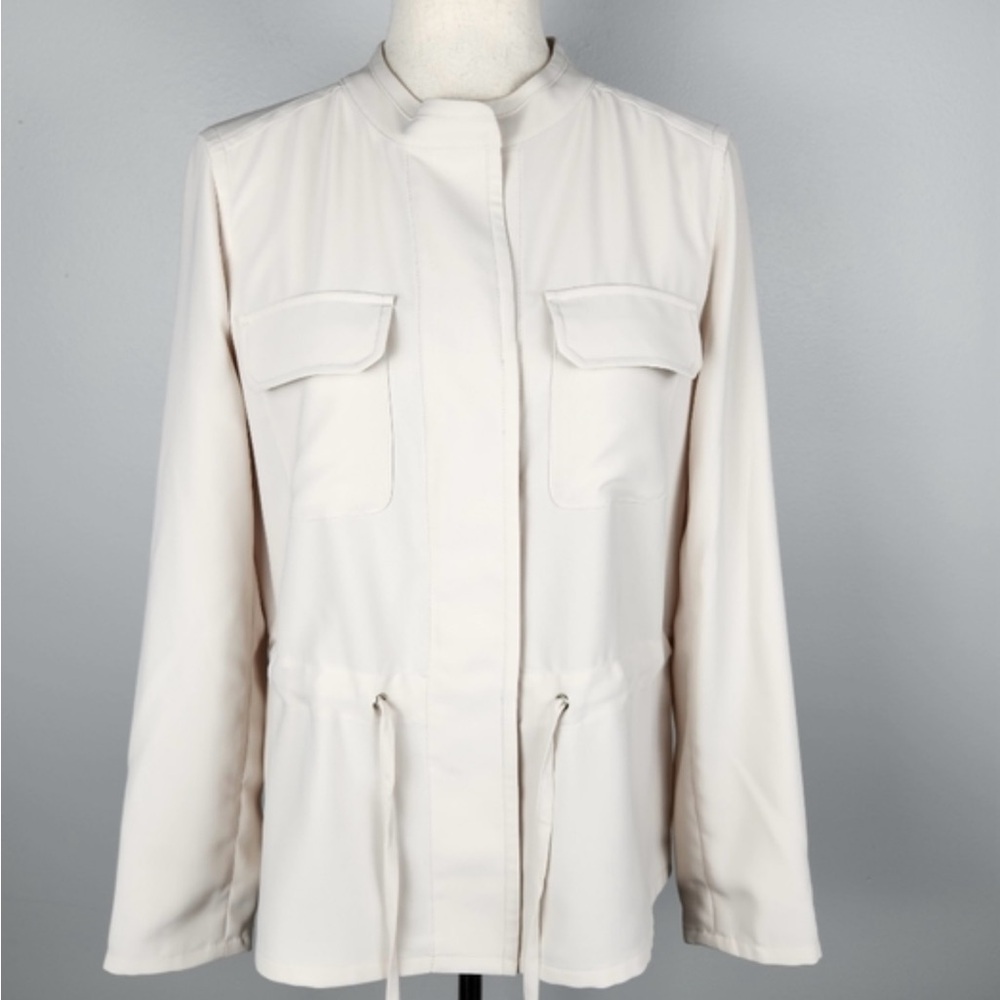 The limited women’s 8P cream jacket with two button front with drawstring waist